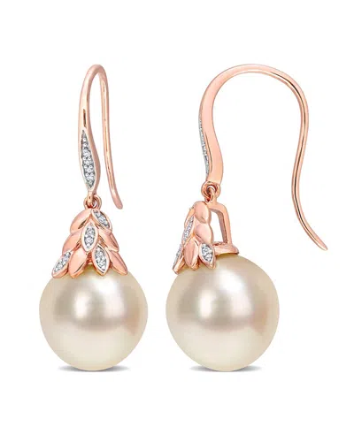 Rina Limor Contemporary Pearls 14k Rose Gold 0.07 Ct. Tw. Diamond 12-12.5mm Pearl Earrings In Pink
