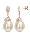 Rina Limor Contemporary Pearls 14k Rose Gold 0.14 Ct. Tw. Diamond 9-10mm Pearl Drop Earrings