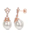 Rina Limor Contemporary Pearls 14k Rose Gold 0.14 Ct. Tw. Diamond 9-10mm Pearl Filigree Drop Earrings
