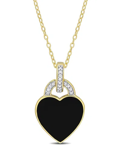 Rina Limor Gold Over Silver 0.1 Ct. Tw. Diamond Enamel Pendant Necklace