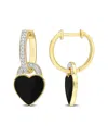 Rina Limor Gold Over Silver 0.21 Ct. Tw. Diamond Enamel Heart Hoops