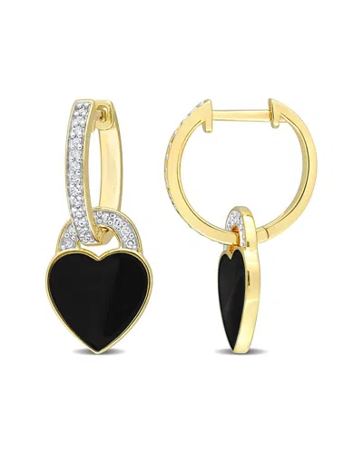 Rina Limor Gold Over Silver 0.21 Ct. Tw. Diamond Enamel Heart Hoops