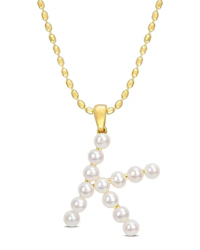Rina Limor Gold Over Silver 3.5-4mm Pearl K Initial Pendant