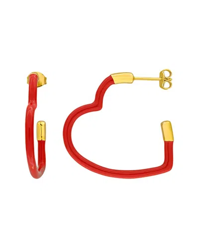 Rina Limor Gold Over Silver None Heart Earrings In Red