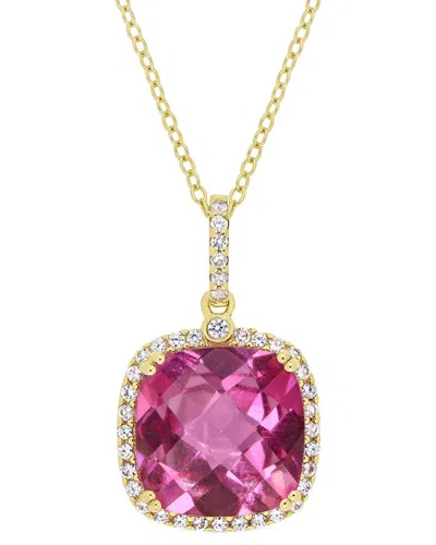 Rina Limor Gold Over Silver Silver 8.38 Ct. Tw. Pink Topaz & White Sapphire Halo Pendant Necklace
