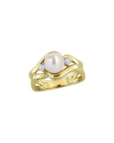 Rina Limor Gold-plated Silver 0.18 Ct. Tw. Pearl & 7-7.5mm Pearl Ring