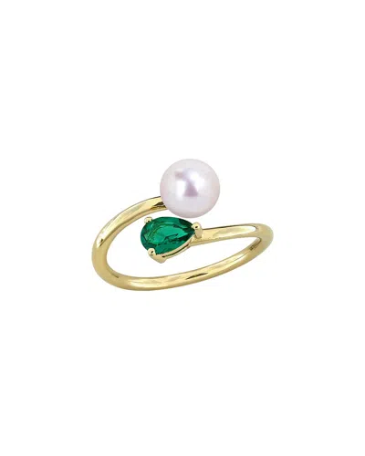 Rina Limor Gold-plated Silver 0.40 Ct. Tw. Lab-grown Gemstone & 6-6.5mm Pearl Ring