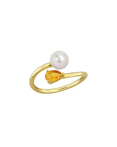 Rina Limor Gold-plated Silver 0.45 Ct. Tw. Gemstone & 6-6.5mm Pearl Ring