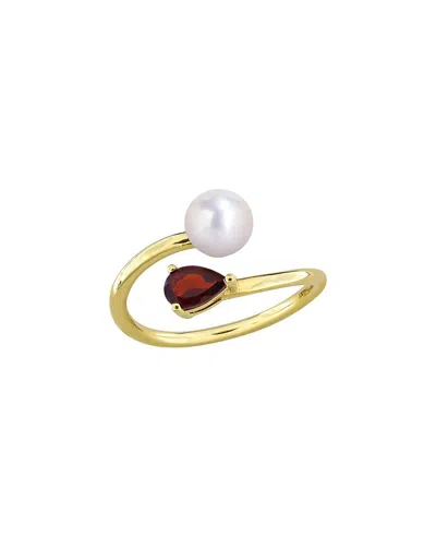 Rina Limor Gold-plated Silver 0.50 Ct. Tw. Gemstone & 6-6.5mm Pearl Ring