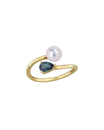 Rina Limor Gold-plated Silver 0.60 Ct. Tw. Lab-grown Gemstone & 6-6.5mm Pearl Ring