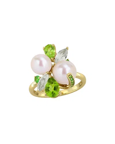 Rina Limor Gold-plated Silver 2.07 Ct. Tw. Gemstone & 7-9mm Pearl Ring In Multi