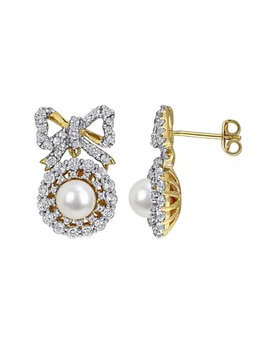 Rina Limor Gold-plated Silver 2.21 Ct. Tw. Gemstone & 6-6.5mm Pearl Earrings