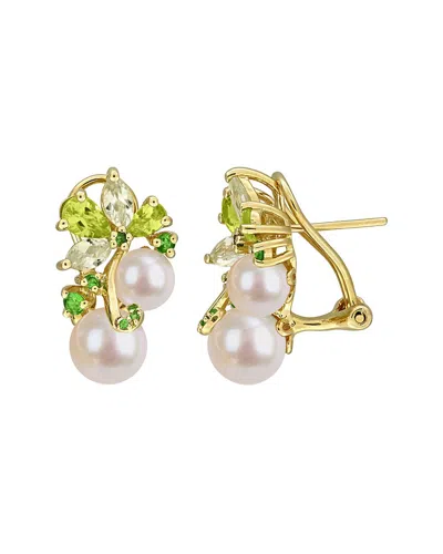 Rina Limor Gold-plated Silver 2.55 Ct. Tw. Gemstone & 6-8.5mm Pearl Earrings In Green