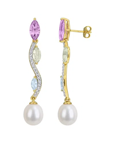 Rina Limor Gold-plated Silver 4.56 Ct. Tw. Gemstone & 9-9.5mm Pearl Earrings