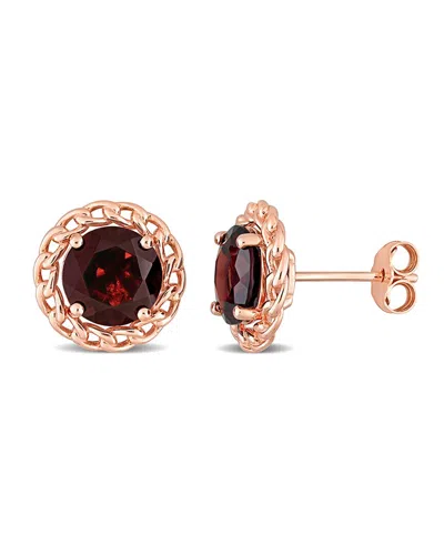 Rina Limor Plated 4.00 Ct. Tw. Garnet Halo Earrings In Gold