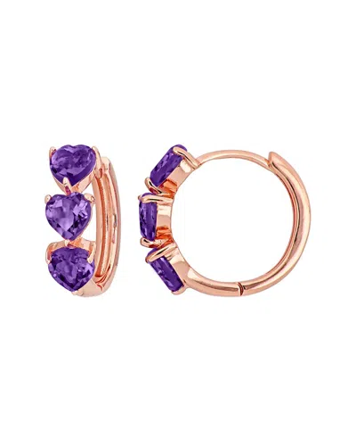 Rina Limor Rose Gold Over Silver 2.40 Ct. Tw. Amethyst Heart Hoop Earrings In Neutral