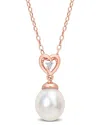 Rina Limor Rose Gold Over Silver White Topaz 8-9mm Pearl Rose Pendant