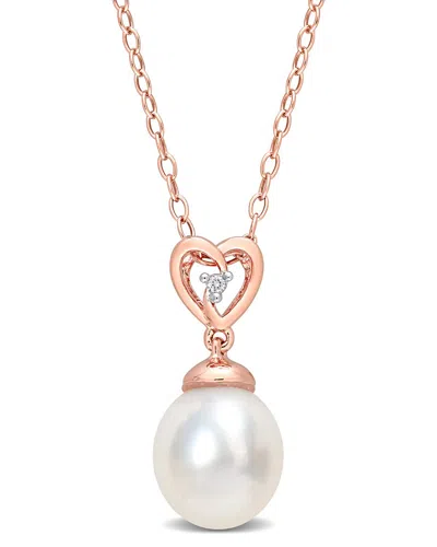 Rina Limor Rose Gold Over Silver White Topaz 8-9mm Pearl Rose Pendant