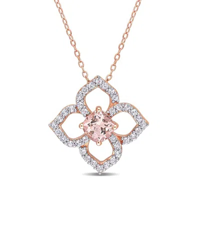 Rina Limor Rose Gold Vermeil 2.03 Ct. Tw. Gemstone Floral Necklace In Orange