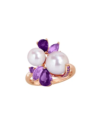 Rina Limor Rose Gold-plated Silver 1.79 Ct. Tw. Gemstone & 7-9.5mm Pearl Ring In Purple