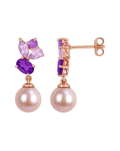 Rina Limor Rose Gold-plated Silver 2.04 Ct. Tw. Gemstone & 8-8.5mm Pearl Earrings In Multi