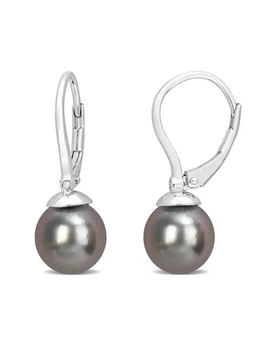 Rina Limor Silver 0.01 Ct. Tw. Diamond 8-8.5mm Pearl Earrings