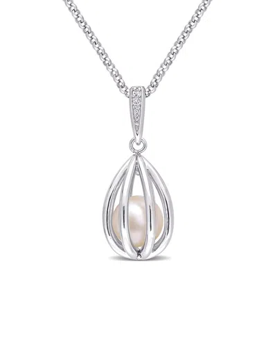 Rina Limor Silver Diamond 8-8.5mm Pearl Necklace