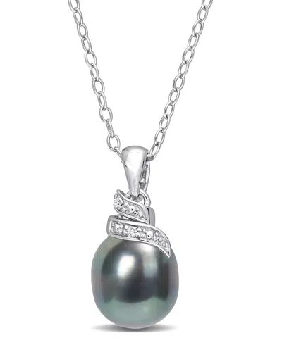 Rina Limor Silver Diamond 8-9mm Pearl Pendant Necklace