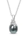 Rina Limor Silver 0.01 Ct. Tw. Diamond 8-9mm Pearl Pendant Necklace