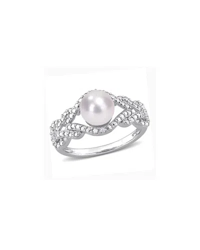 Rina Limor Silver 0.02 Ct. Tw. Diamond 7-7.5mm Pearl Infinity Ring