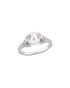 Rina Limor Silver 0.02 Ct. Tw. Diamond 7-7.5mm Pearl Ring