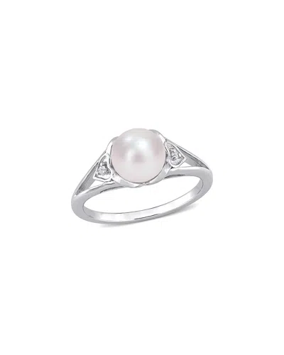 Rina Limor Silver 0.02 Ct. Tw. Diamond 7-7.5mm Pearl Split-shank Ring