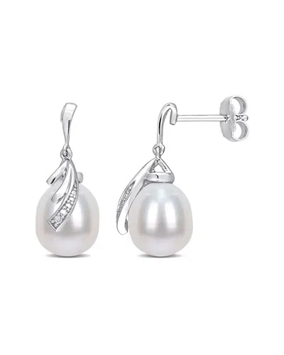 Rina Limor Silver 0.02 Ct. Tw. Diamond 8-8.5mm Pearl Feather Earrings