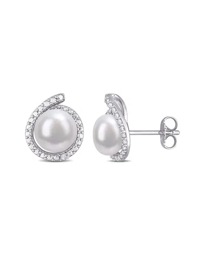 Rina Limor Silver 8-8.5mm Pearl Halo Earrings