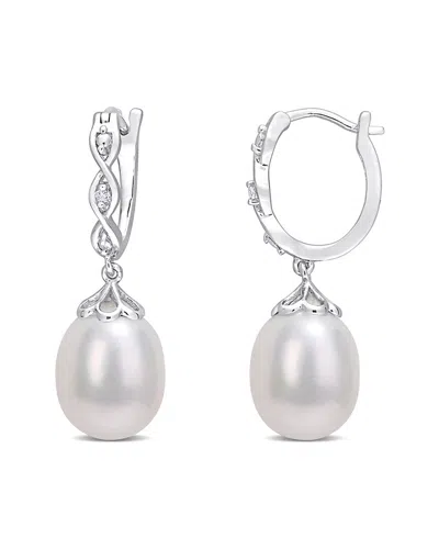 Rina Limor Silver 0.02 Ct. Tw. Diamond 8-8.5mm Pearl Infinity Clip-on Earrings