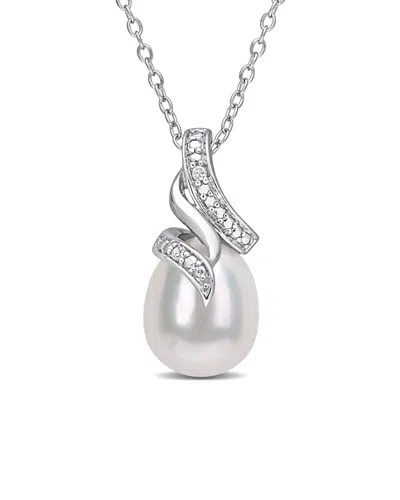 Rina Limor Silver 0.02 Ct. Tw. Diamond 8.5-9mm Pearl Twisted Drop Pendant Necklace
