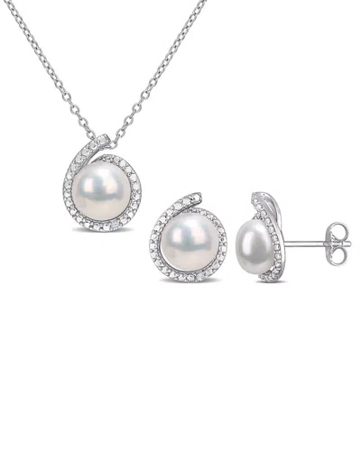 Rina Limor Silver Diamond 8-8.5mm Pearl Halo Set