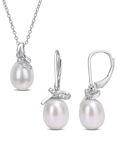 Rina Limor Silver Diamond 8.5-9mm Pearl 2-piece Set