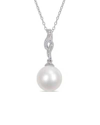 Rina Limor Silver 0.04 Ct. Tw. Diamond 11-12mm Pearl Twist Necklace In White