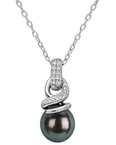 Rina Limor Silver 0.04 Ct. Tw. Diamond & 8-8.5mm Pearl Pendant Necklace In Metallic