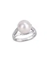 Rina Limor Silver Diamond 11-12mm Pearl Split Shank Ring