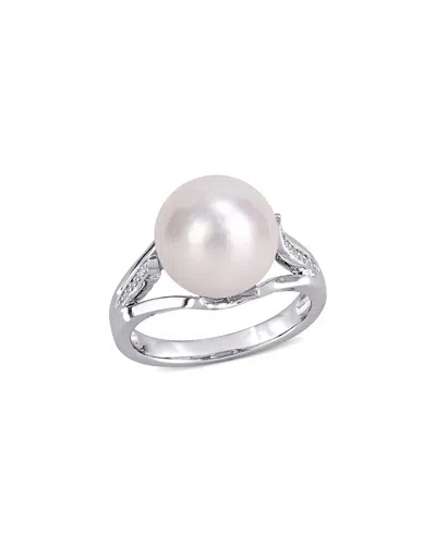 Rina Limor Silver 0.06 Ct. Tw. Diamond 11-12mm Pearl Split Shank Ring In Metallic