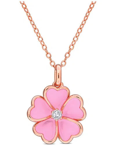 Rina Limor Silver 0.08 Ct. Tw. White Topaz Pendant In Pink