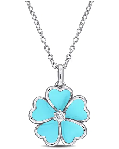 Rina Limor Silver 0.08 Ct. Tw. White Topaz Pendant In Blue