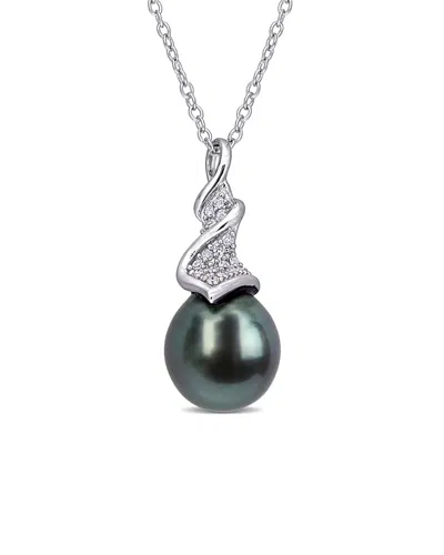 Rina Limor Silver Diamond 9-9.5mm Pearl Twist Pendant Necklace