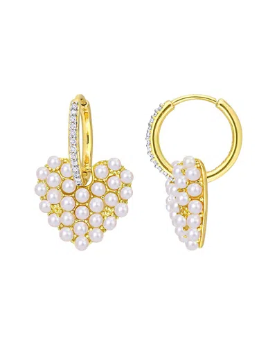 Rina Limor Silver 0.13 Ct. Tw. Diamond & 2-2.5mm Pearl Hoop Earrings In Gold