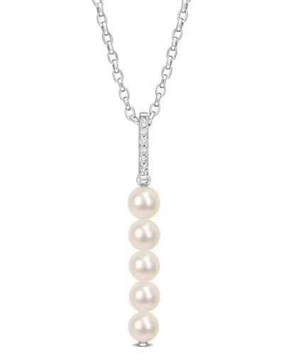 Rina Limor Silver 0.18 Ct. Tw. White Topaz 5.5-6mm Pearl Drop Pendant Necklace