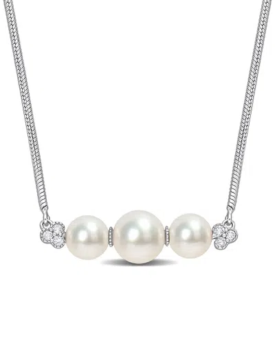 Rina Limor Silver 0.18 Ct. Tw. White Topaz 6-7.5mm Pearl Bar Pendant