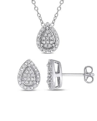 Rina Limor Silver 0.30 Ct. Tw. Diamond Pendant & Earrings Set In Metallic