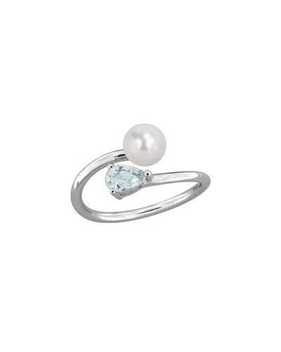 Rina Limor Silver 0.40 Ct. Tw. Gemstone & 6-6.5mm Pearl Ring